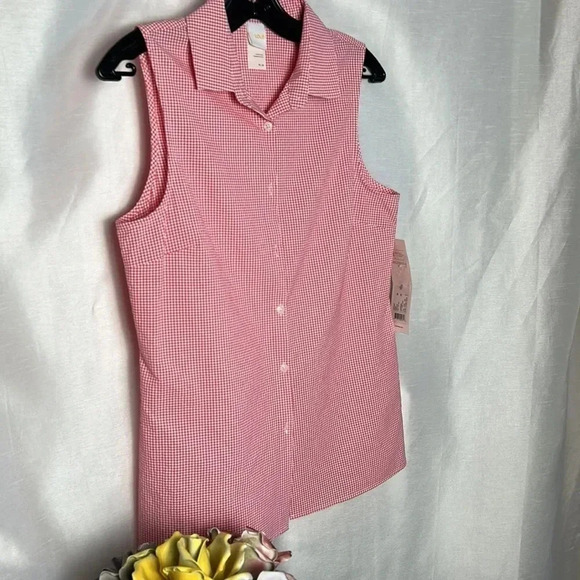 Y2K LOLE top,gingham,seersucker,sleeveless,fitted,country,red & white NWT VICHY - Picture 2 of 13